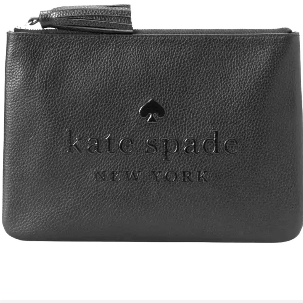New KATE SPADE ♠️ Black Large Leather Tassel Pouch - Picture 1 of 8